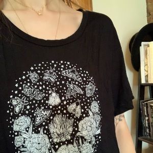 Custom witchy T-shirt from Etsy artist, size S, black and white, moth imagery
